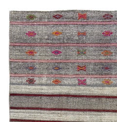8x11.2 Ft Vintage Hand-Woven Striped Goat Hair Kilim with Colorful Embroidery