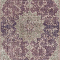 Tappeto turco vintage fatto a mano 8x11.2 Ft con design a medaglione in colori tenui