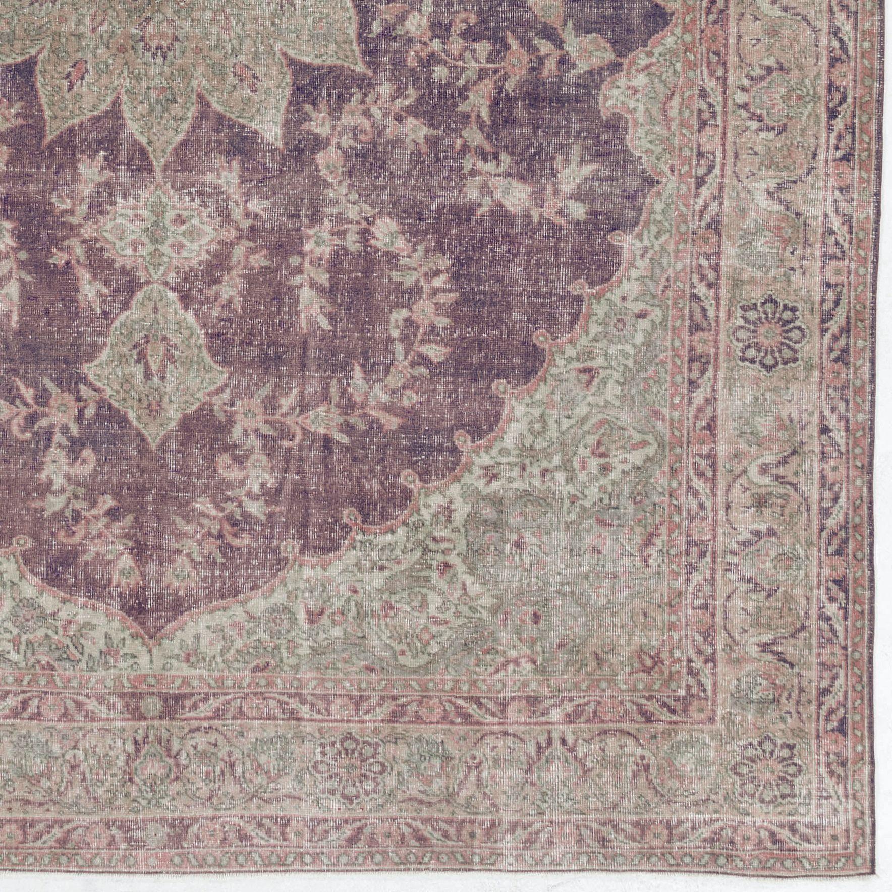 Hand-Knotted 8x11.2 Ft Vintage Handmade Turkish Area Rug with Medallion Design in Soft Colors For Sale