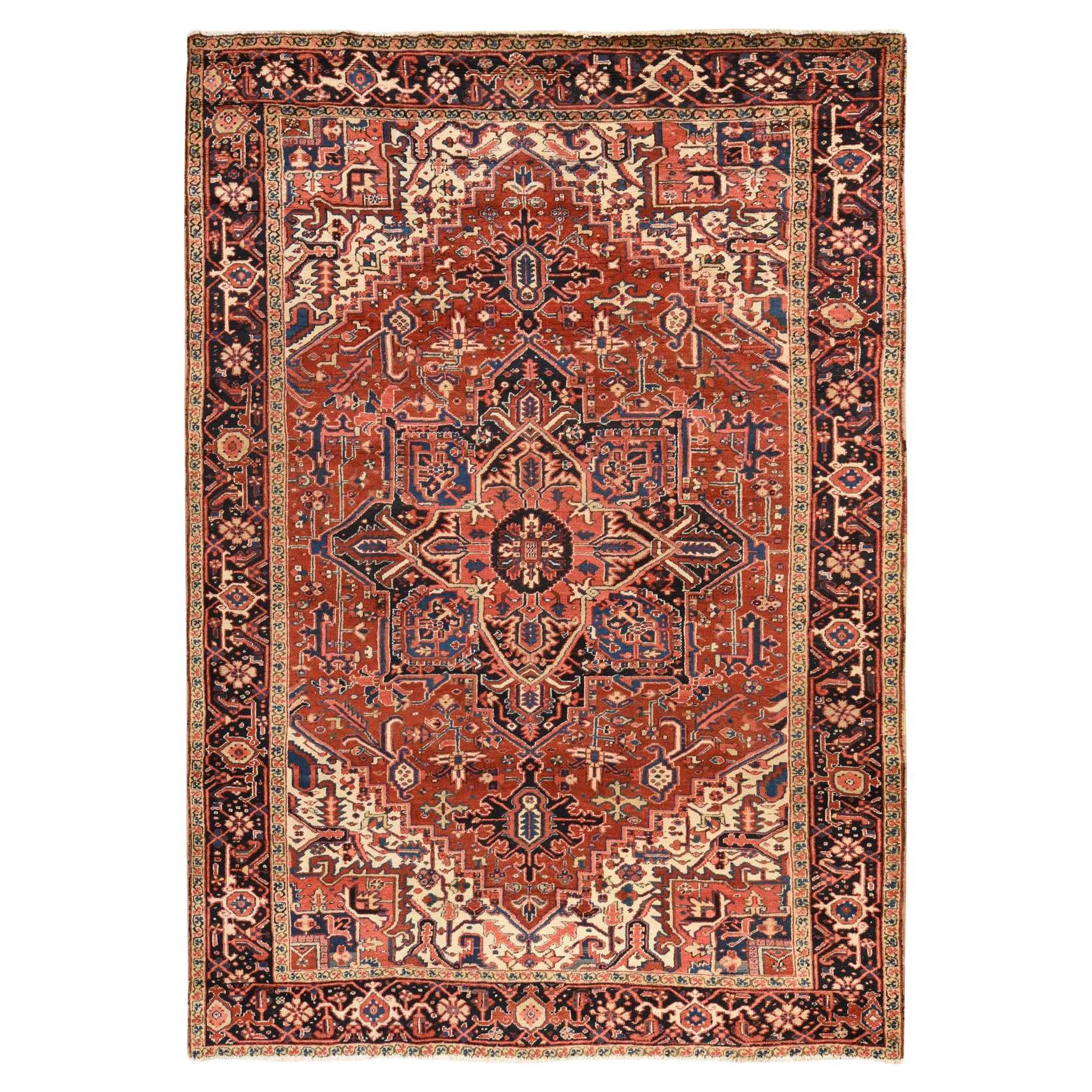 8'x11'3" Crimson Red Antique Persian Heriz Full Pile Hand Knotted Wool Rug