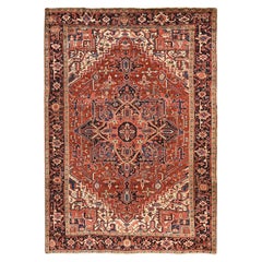 8'x11'3" Crimson Red Antique Persian Heriz Full Pile Hand Knotted Wool Rug