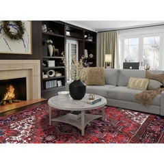 8'x11'3" Rosso Cremisi Semi Antico Persiano Heriz Even Wear Tappeto di Lana Annodato a Mano