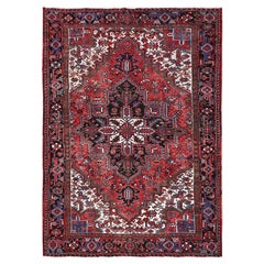 8'x11'3" Crimson Red Semi Antique Persian Heriz Even Wear Hand Knotted Wool Rug