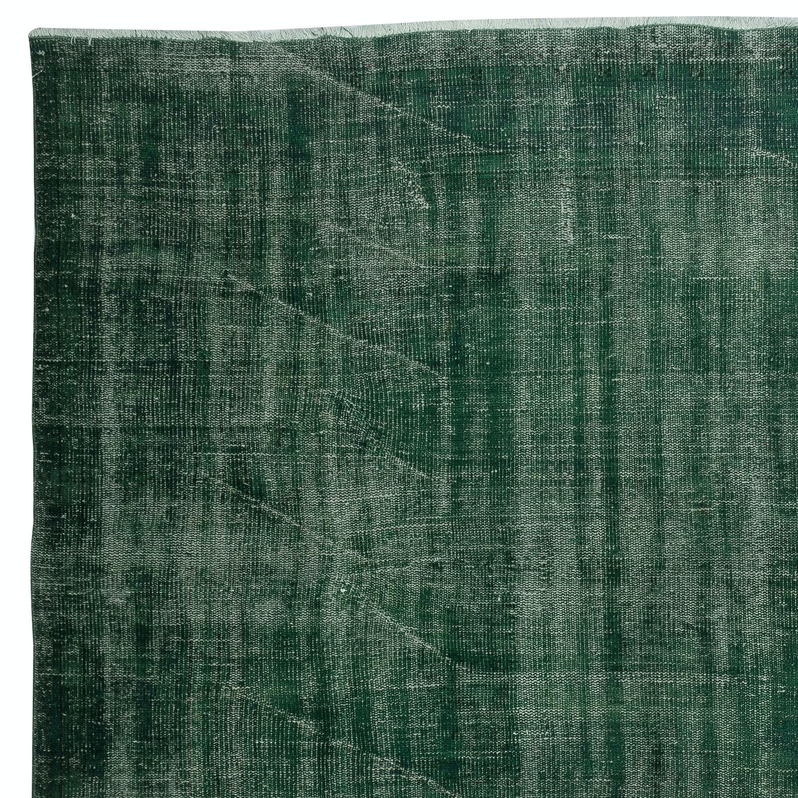 8x11.3 Ft Dark Green Color Modern Handmade Large Rug, Shabby Chic Turkish Carpet In Good Condition For Sale In Spring Valley, NY