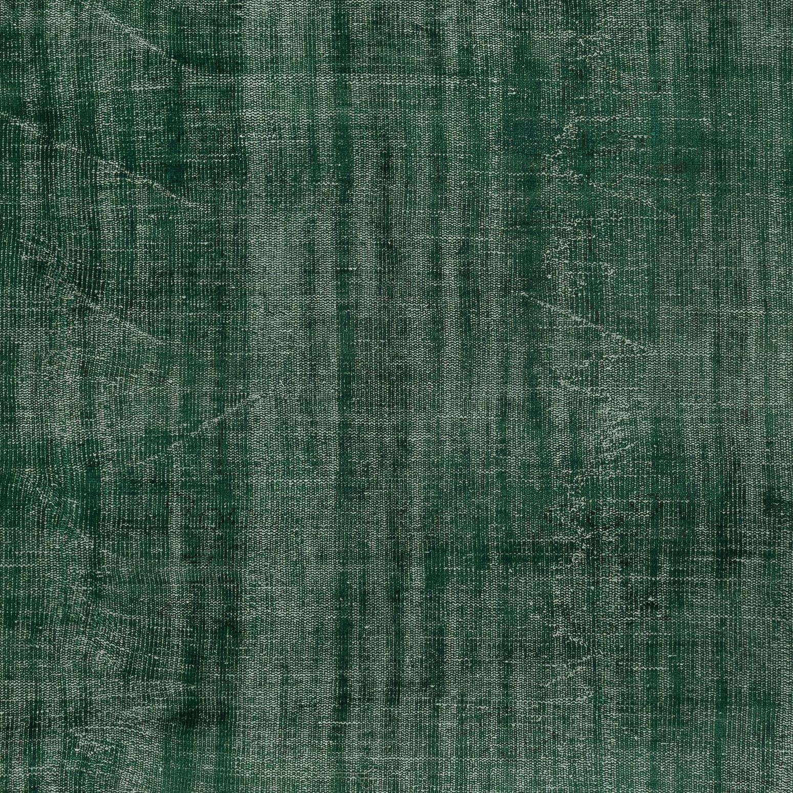 Mid-20th Century 8x11.3 Ft Dark Green Color Modern Handmade Large Rug, Shabby Chic Turkish Carpet For Sale
