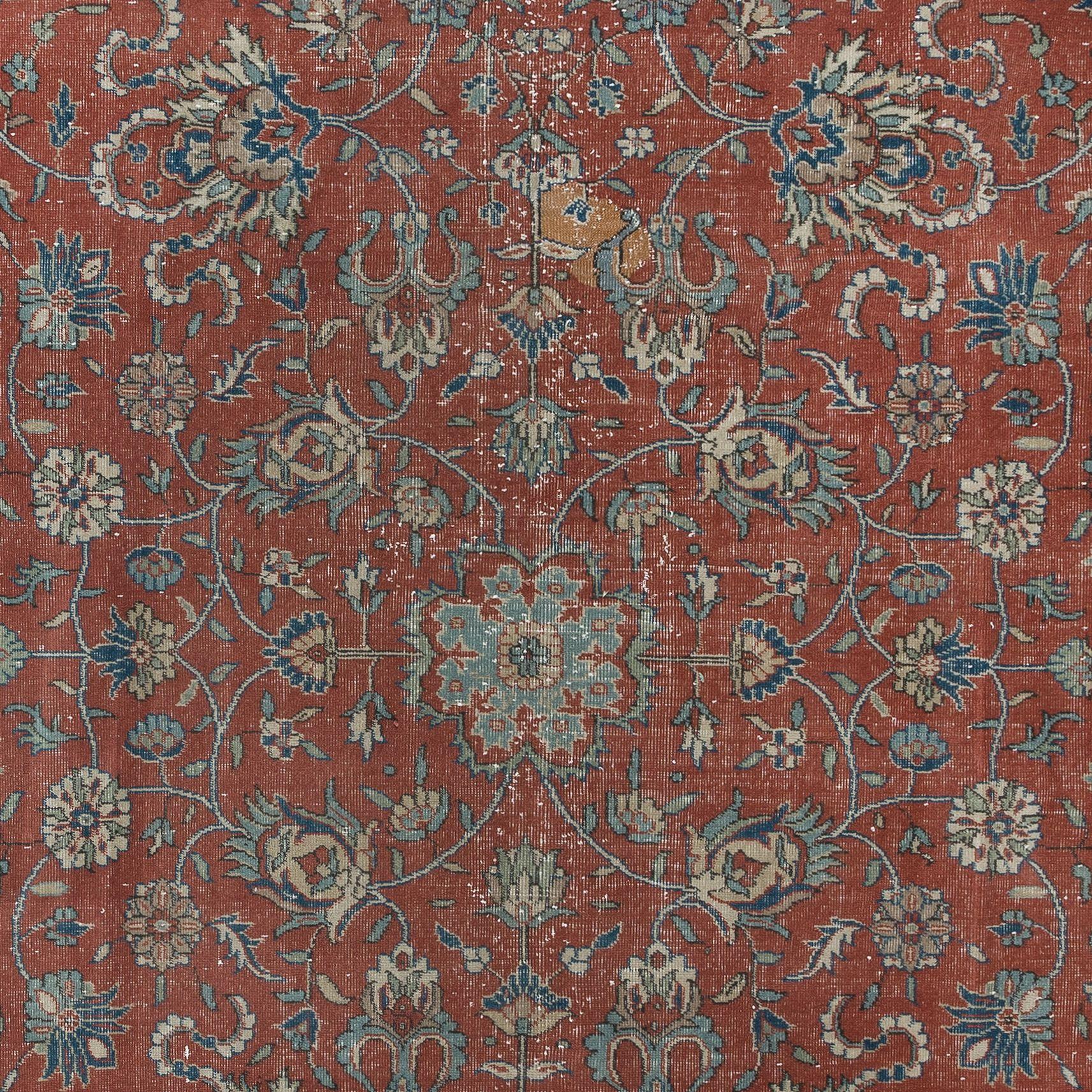 8x11.3 Ft Vintage Handmade Turkish Area Rug with All Over Floral Design In Good Condition For Sale In Spring Valley, NY