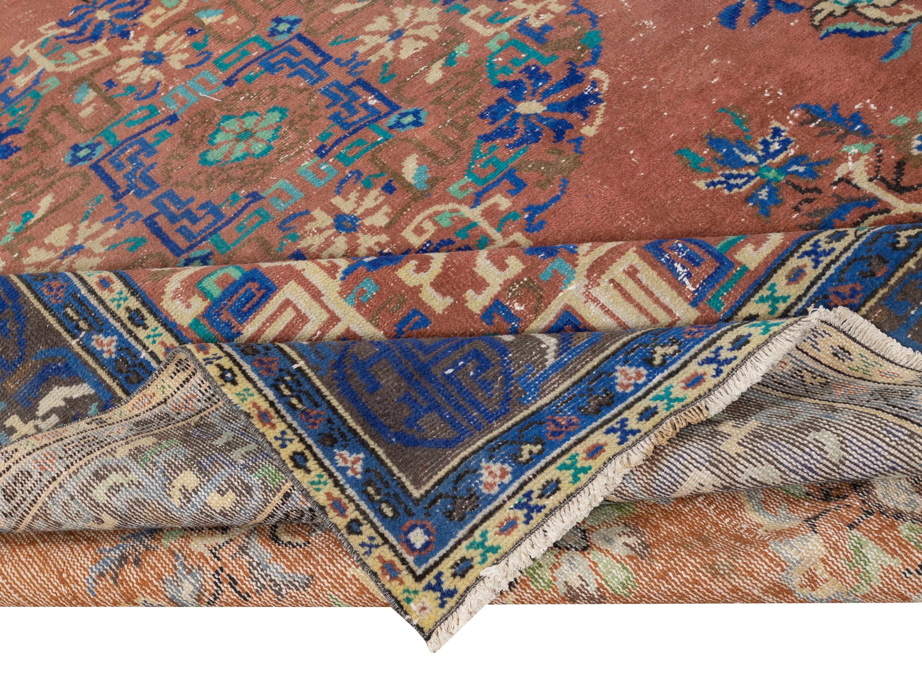 Rustico 8x11.3 Ft Traditional Hand-Knotted Vintage Turkish Red Area Rugs per l'arredamento di casa in vendita