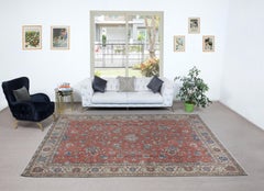 8x11.3 Ft Vintage Hand-knotted Turkish Wool Area Rug with All Over Floral Design