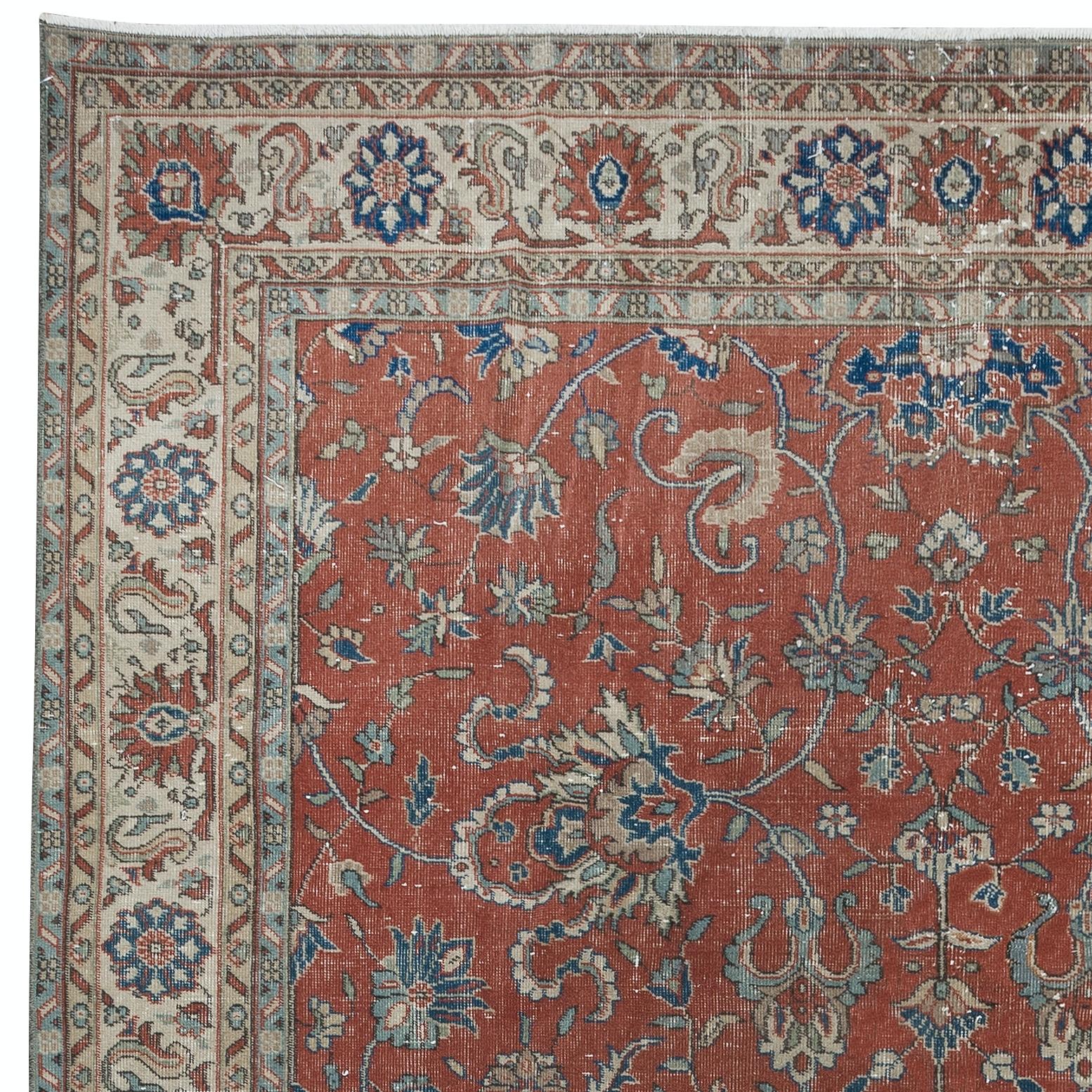 Alfombra de lana turca vintage anudada a mano con diseño floral integral Turco en venta
