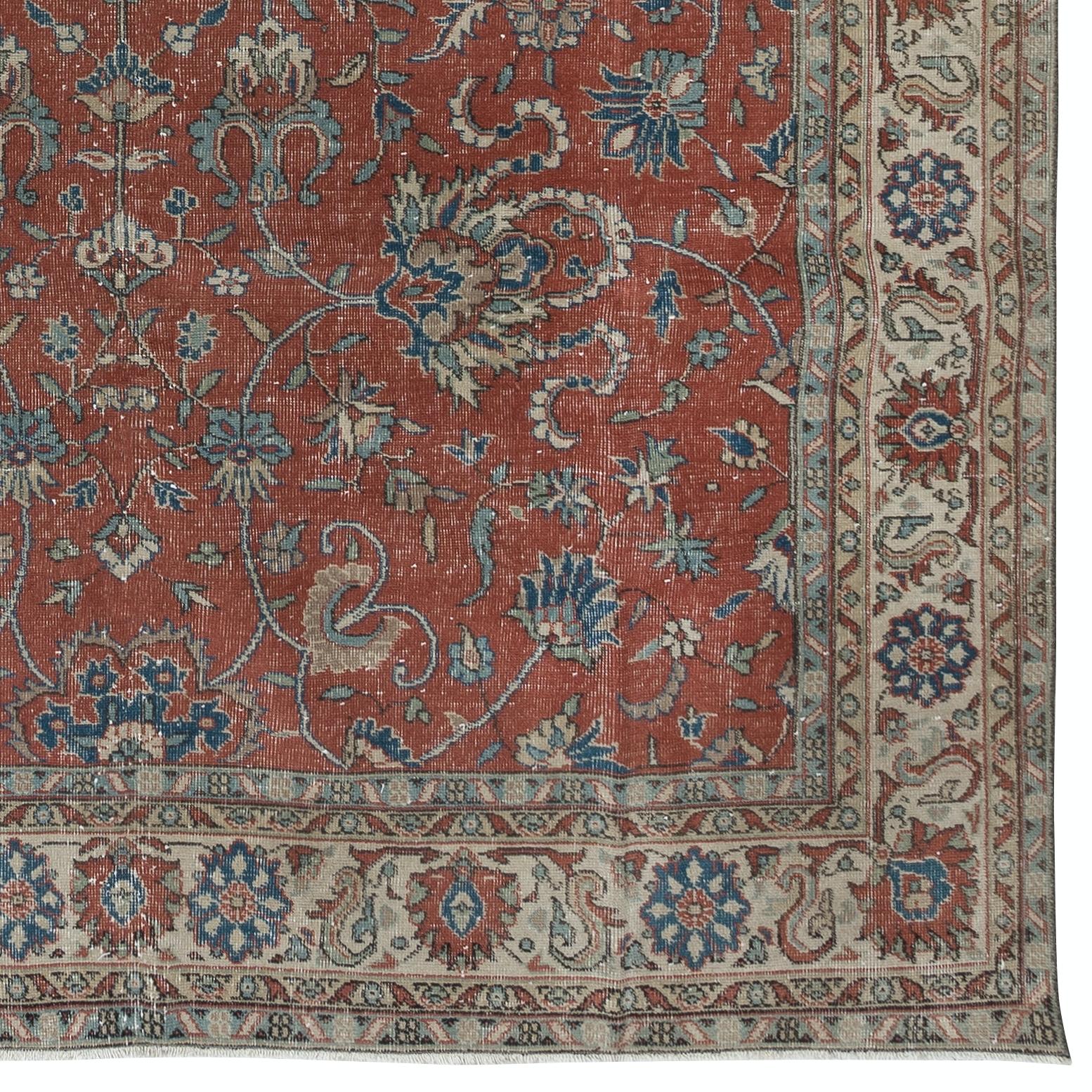 Alfombra de lana turca vintage anudada a mano con diseño floral integral Anudado a mano en venta
