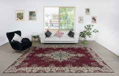 8x11.4 Ft One of a kind Vintage Handmade Large Rug, Maroon Red Turkish Carpet