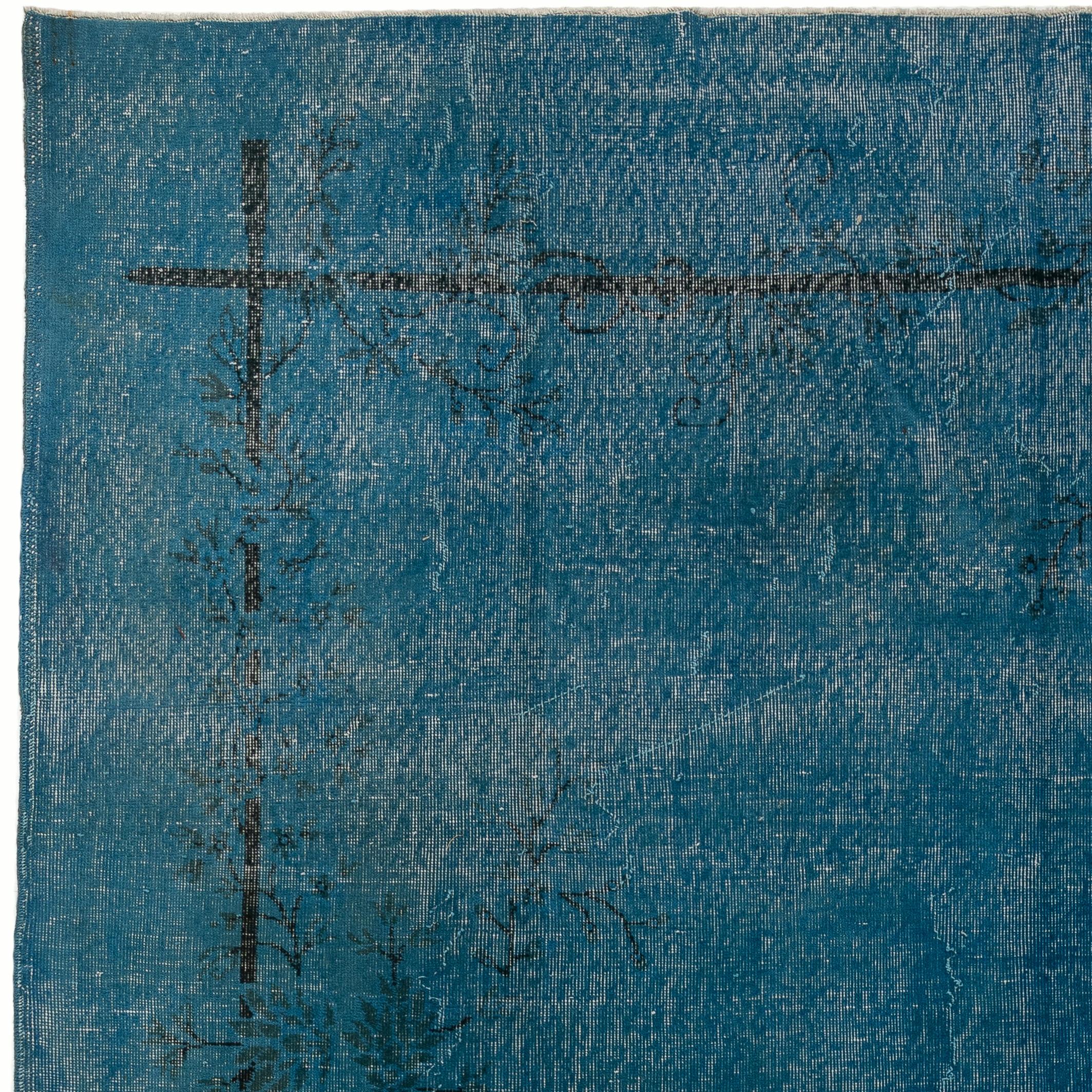 Hand-Woven 8x11.7 Ft Handmade Art Deco Rug in Blue, Contemporary Turkish Home Decor Carpet For Sale