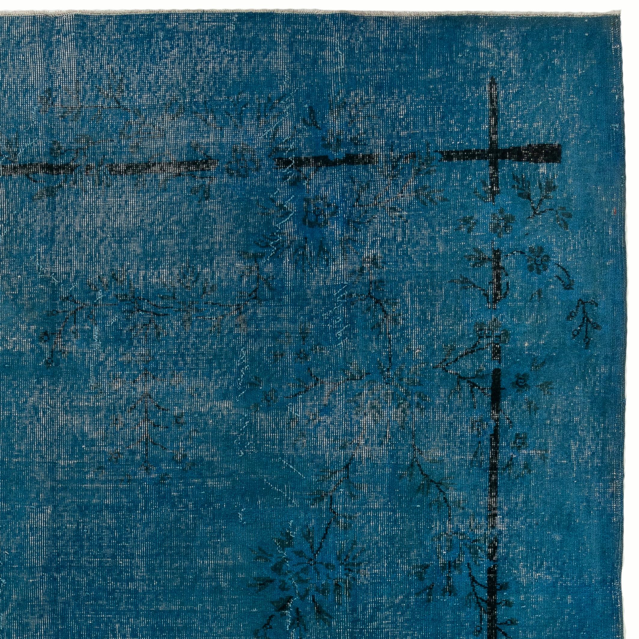 Late 20th Century 8x11.7 Ft Handmade Art Deco Rug in Blue, Contemporary Turkish Home Decor Carpet For Sale