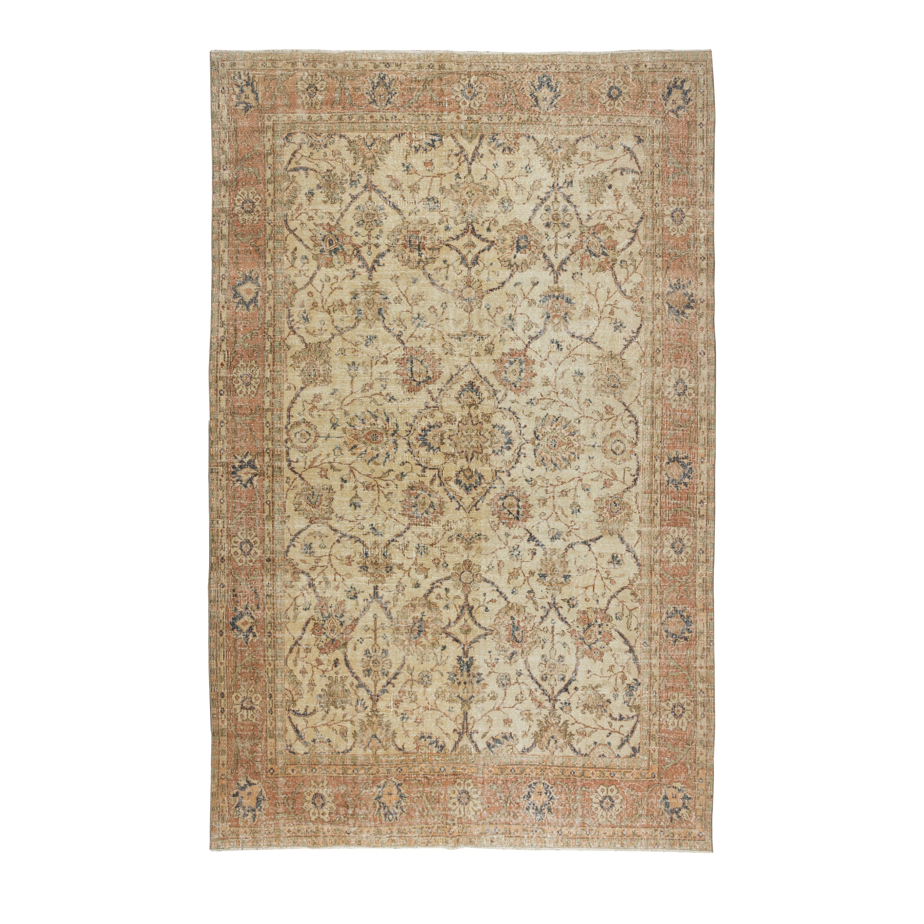 Tapis vintage en laine d'Oushak d'Anatolie noué à la main avec motif floral 8x11,7 Ft