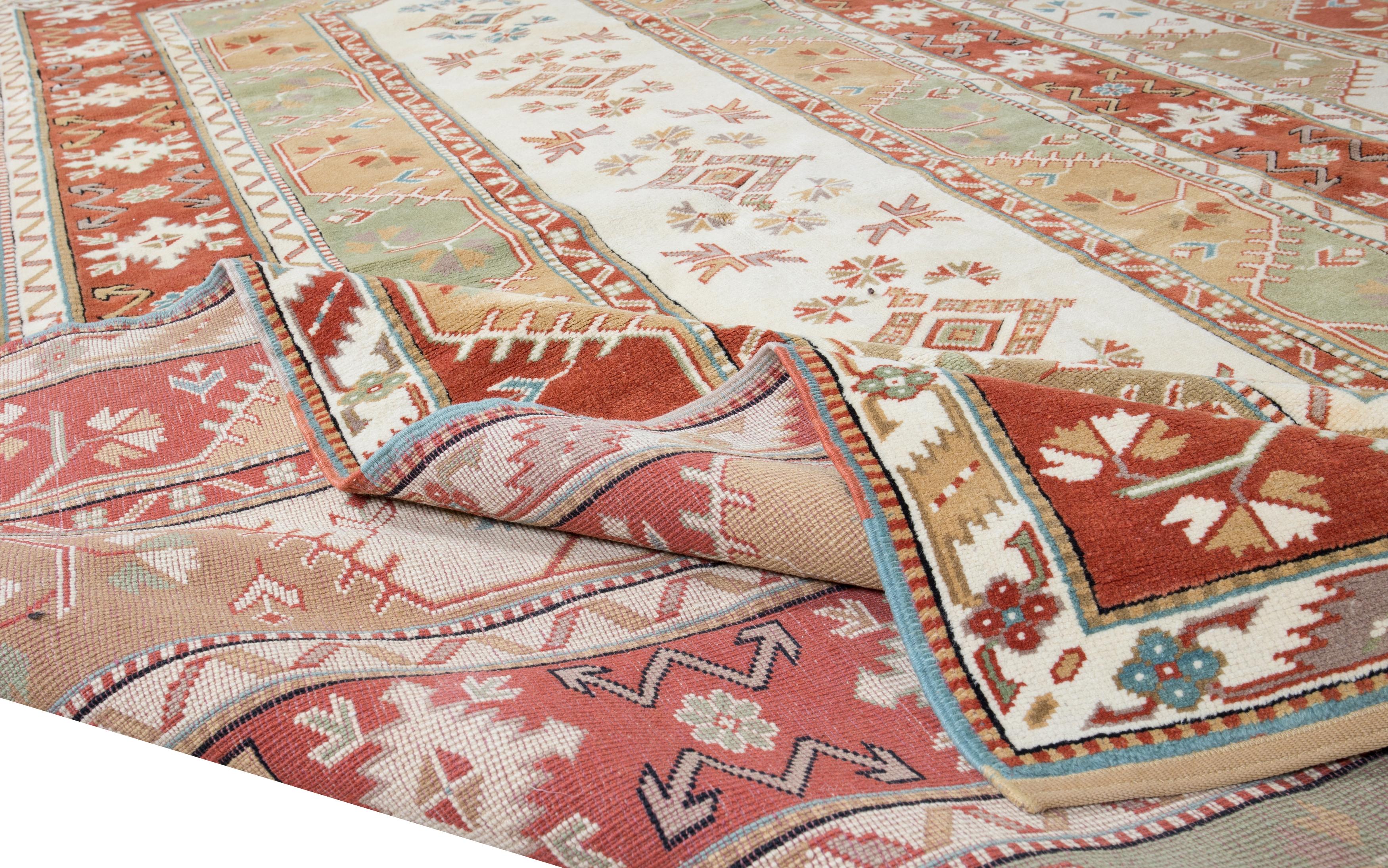 A hand-knotted contemporary Turkish rug.

This modern rug has even medium wool pile on wool foundation.

It is made of premium hand-spun sheep and natural dyes, ie. plant based non chemical dyes making it sought after, rare and special. 

The colors