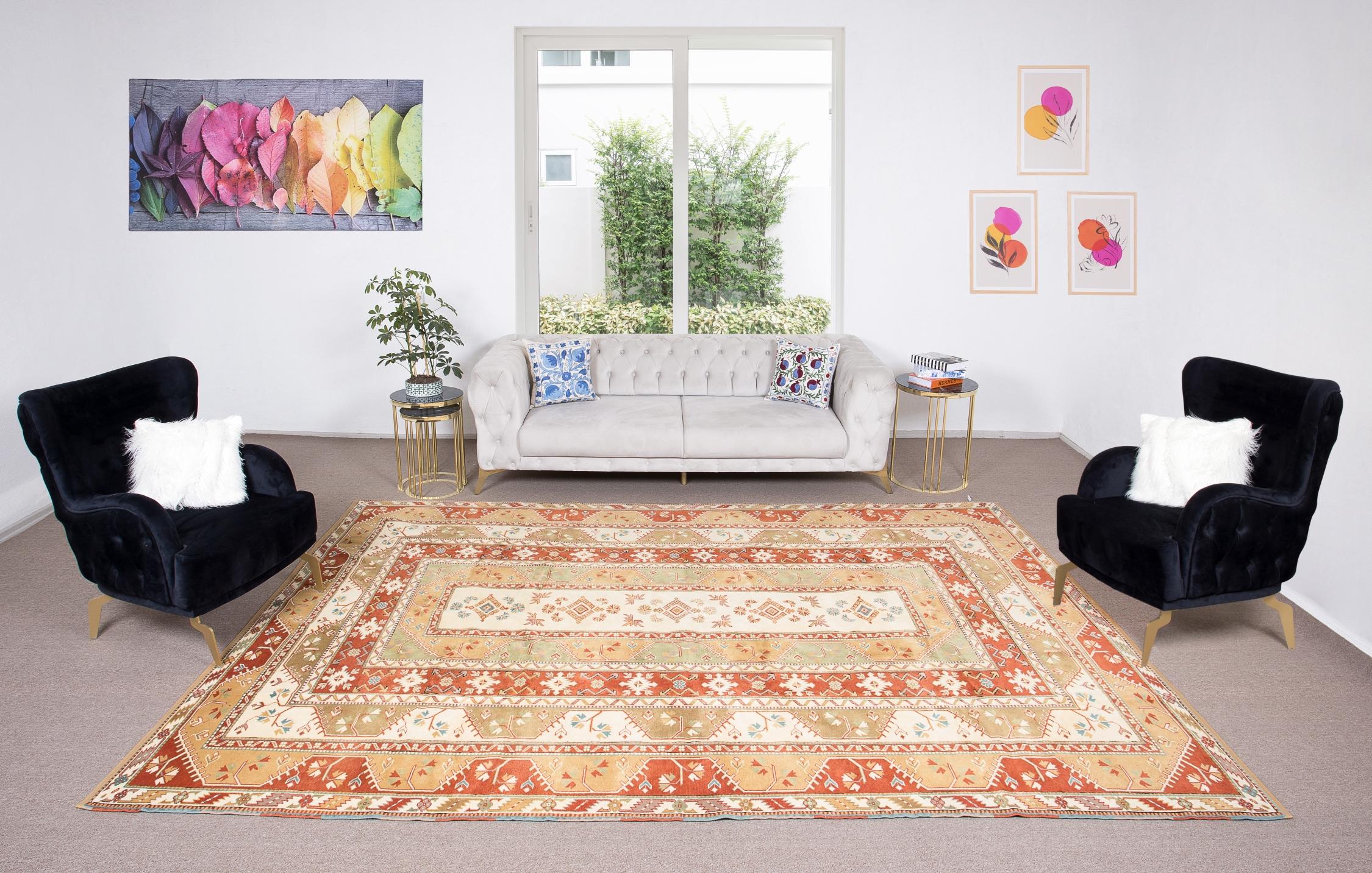 Contemporary 8x11.8 Ft Modern Unique Large Area Rug, Handmade Turkish Milas Carpet, 100% Wool For Sale