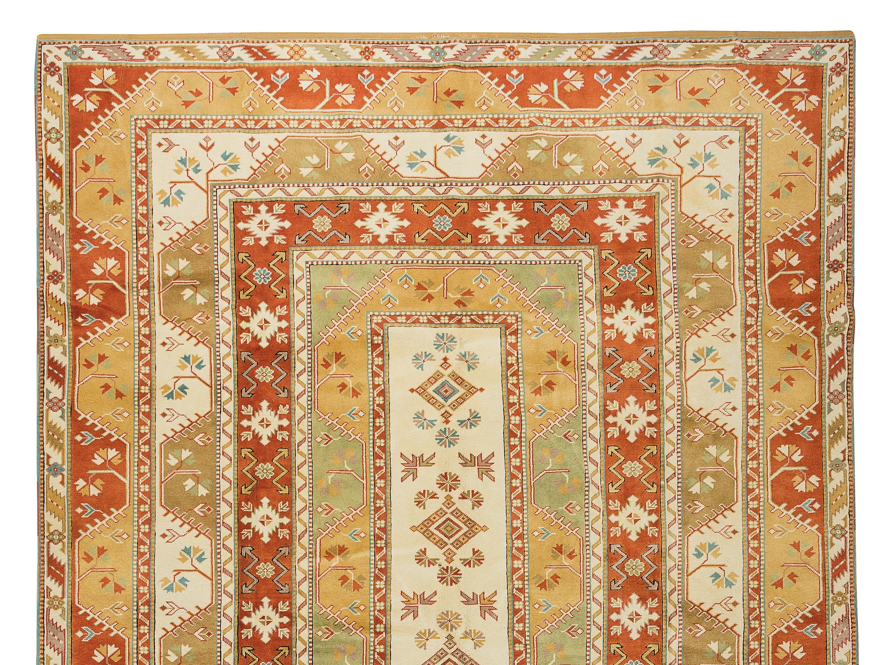 Hand-Knotted 8x11.8 Ft One-of-a-Kind Vintage Turkish Milas Rug, Exceptional Handmade Carpet For Sale