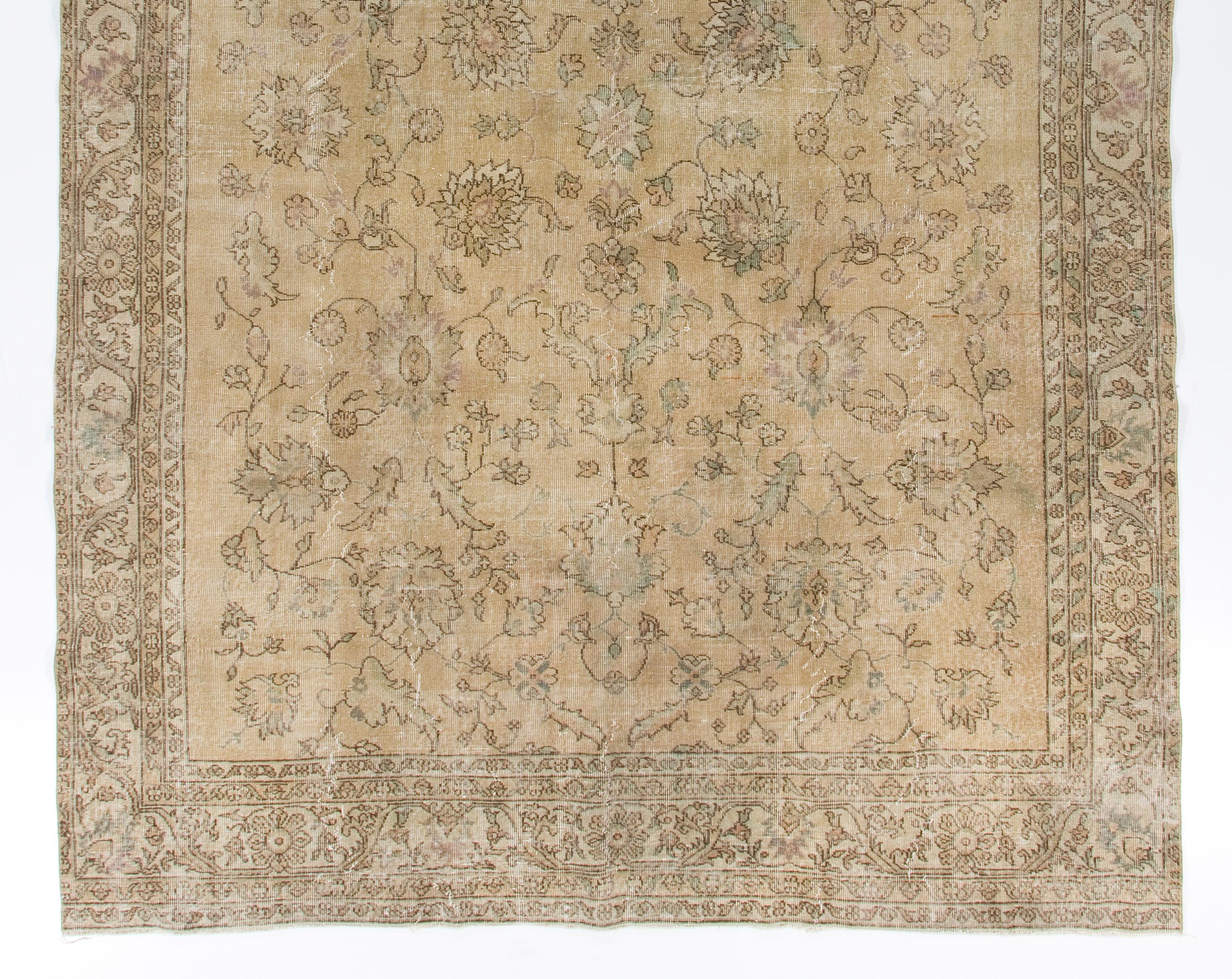 Hand-Knotted 8x11.8 Ft Vintage Hand-knotted Antique Washed Turkish Oushak Wool Rug For Sale