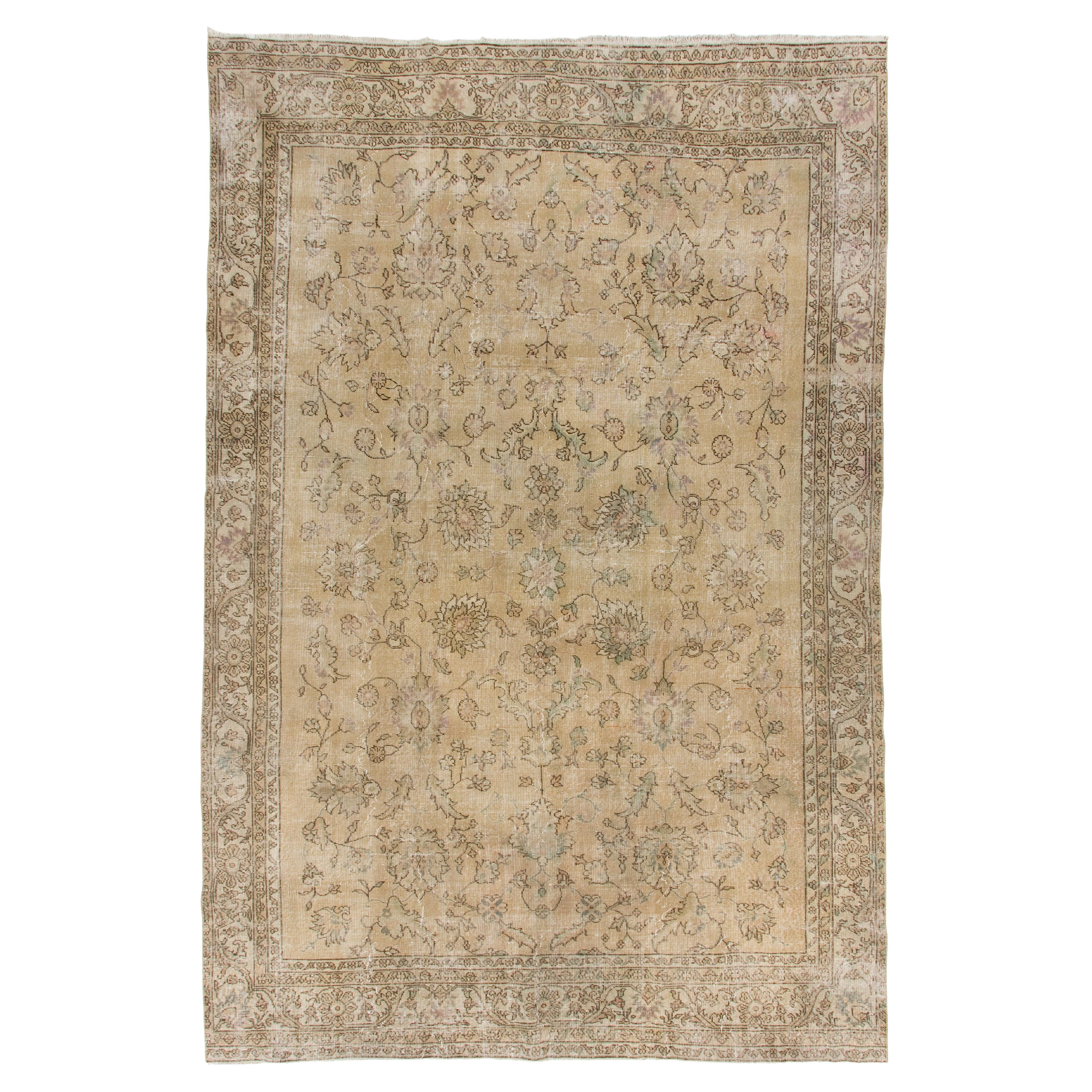 8x11.8 Ft Vintage Hand-knotted Antique Washed Turkish Oushak Wool Rug For Sale