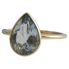 Bague aigue-marine de 8 x 11 mm en or jaune 14 carats - Taille 7