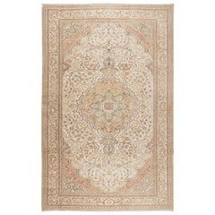 Tappeto moderno fatto a mano turco di grandi dimensioni in beige con disegno a medaglione 8x12 piedi
