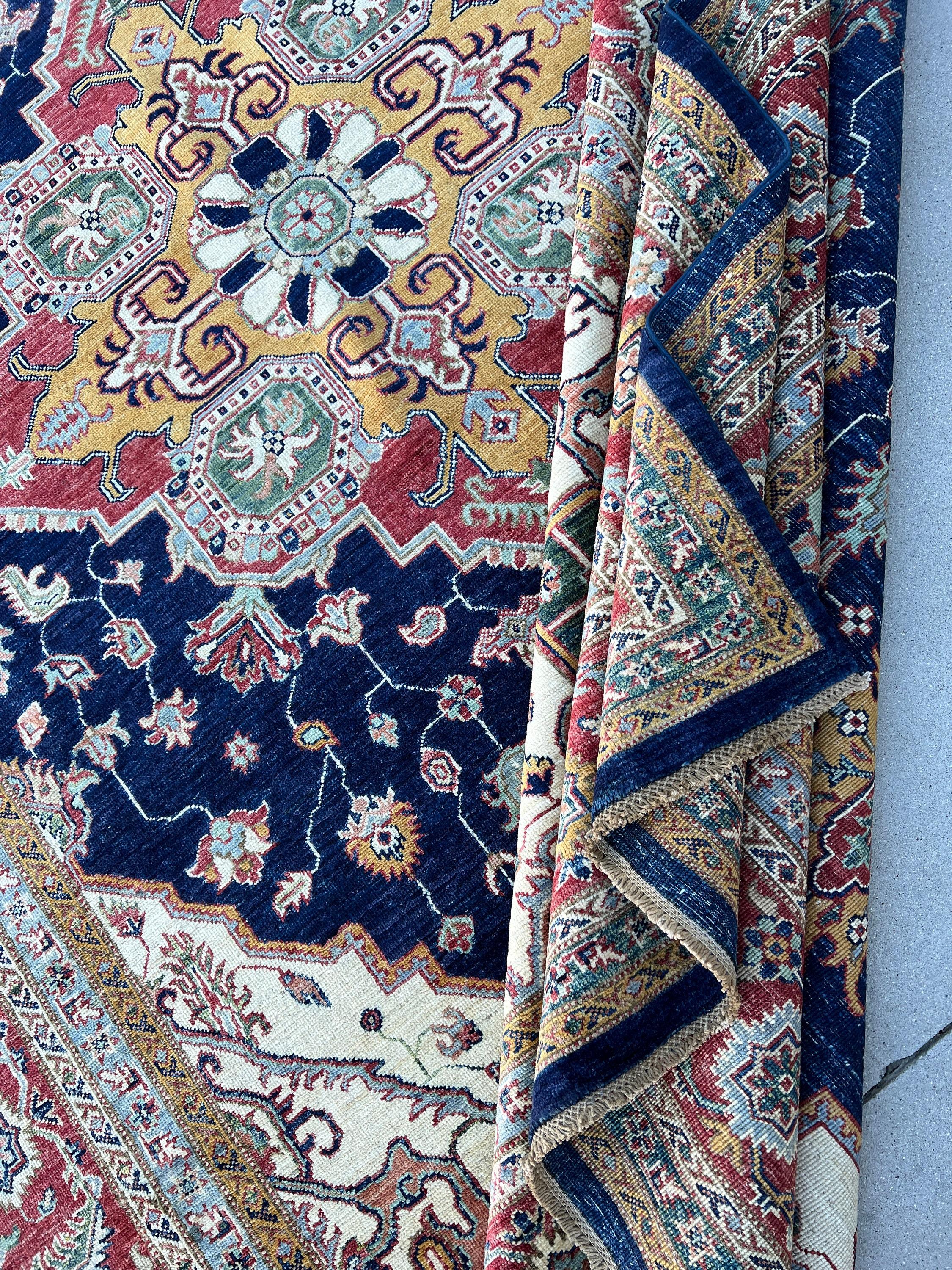 Hand-Knotted Afghan Heriz Rug Premium Hand-Spun Afghan Wool Fair Trade For Sale 2