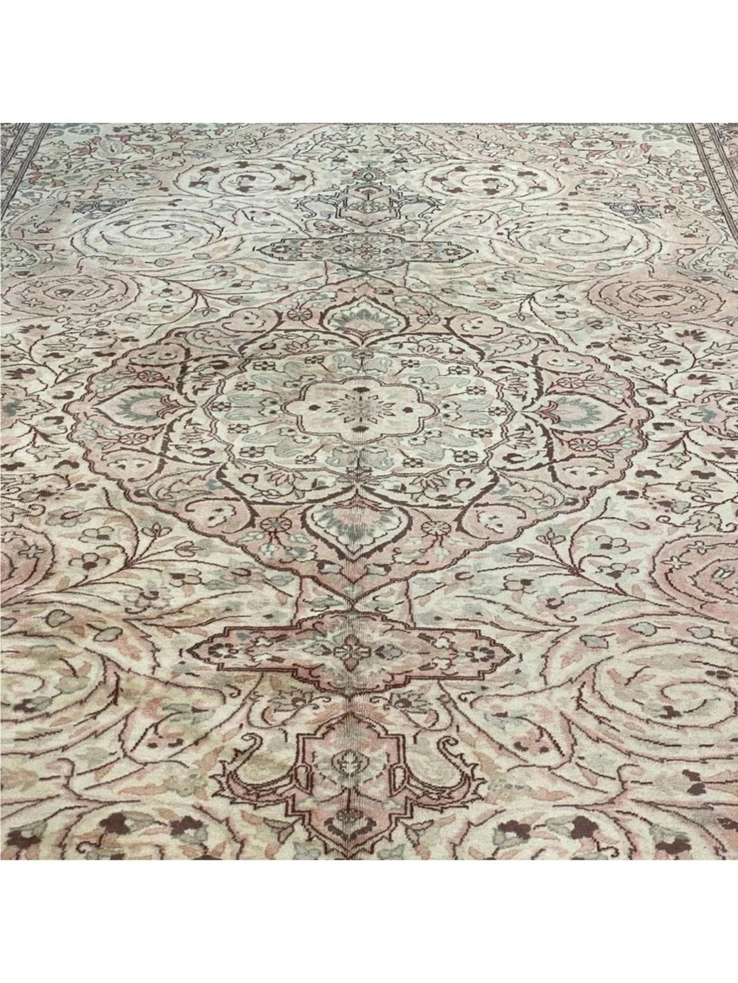 Persian 8x12 Hand Knotted Gold and Peach Old Turkish Kayseri Area Rug For Sale