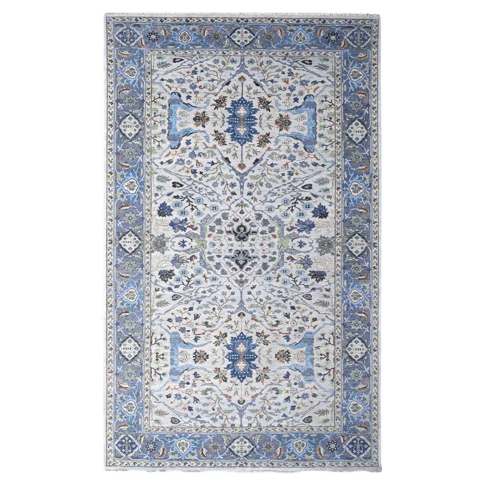 8'x13'9" White Denser Weave Oushak with Floral Motifs Hand Knotted Wool Rug