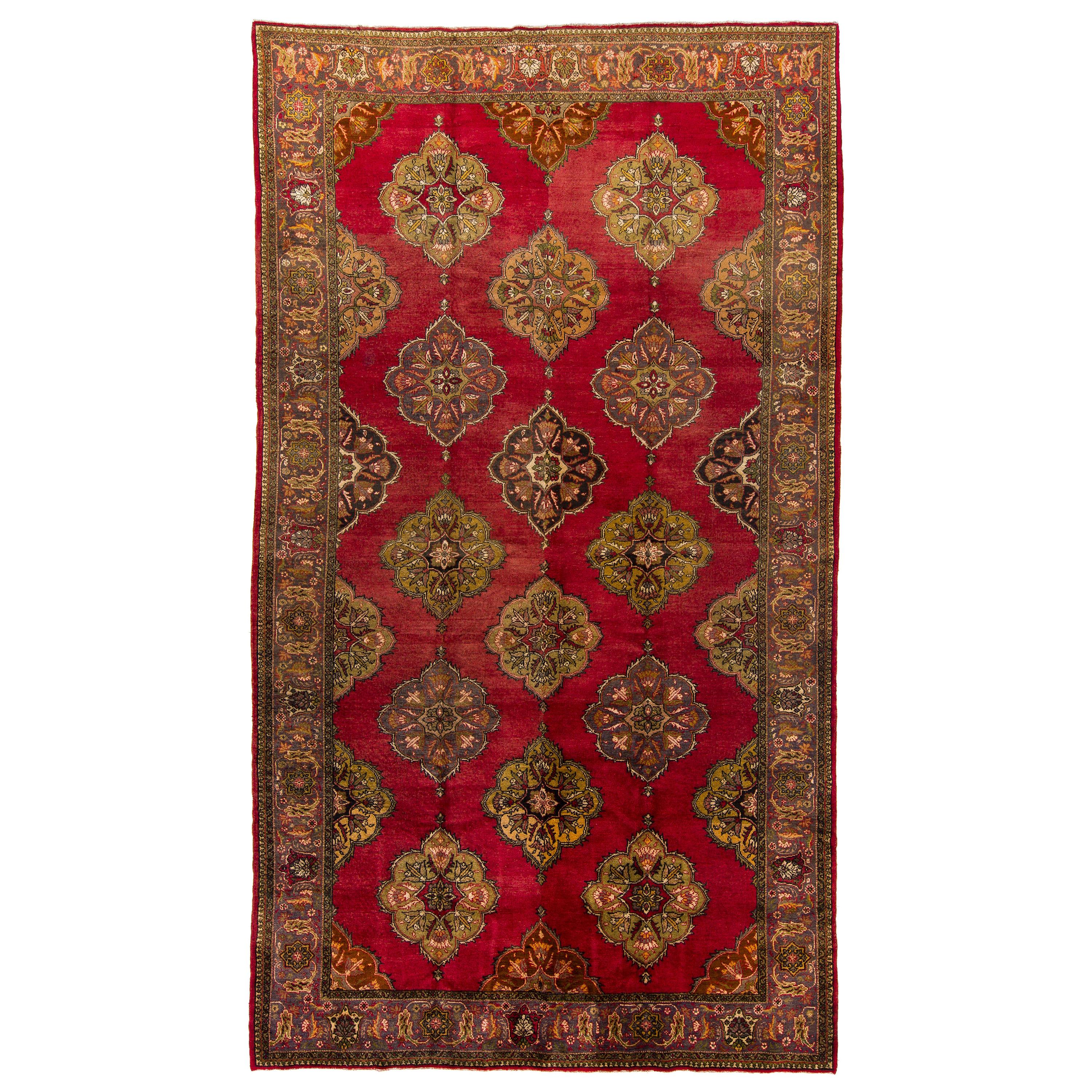 8x14 Ft Early 20th Century Hand-knotted Turkish Oushak Wool Area Rug