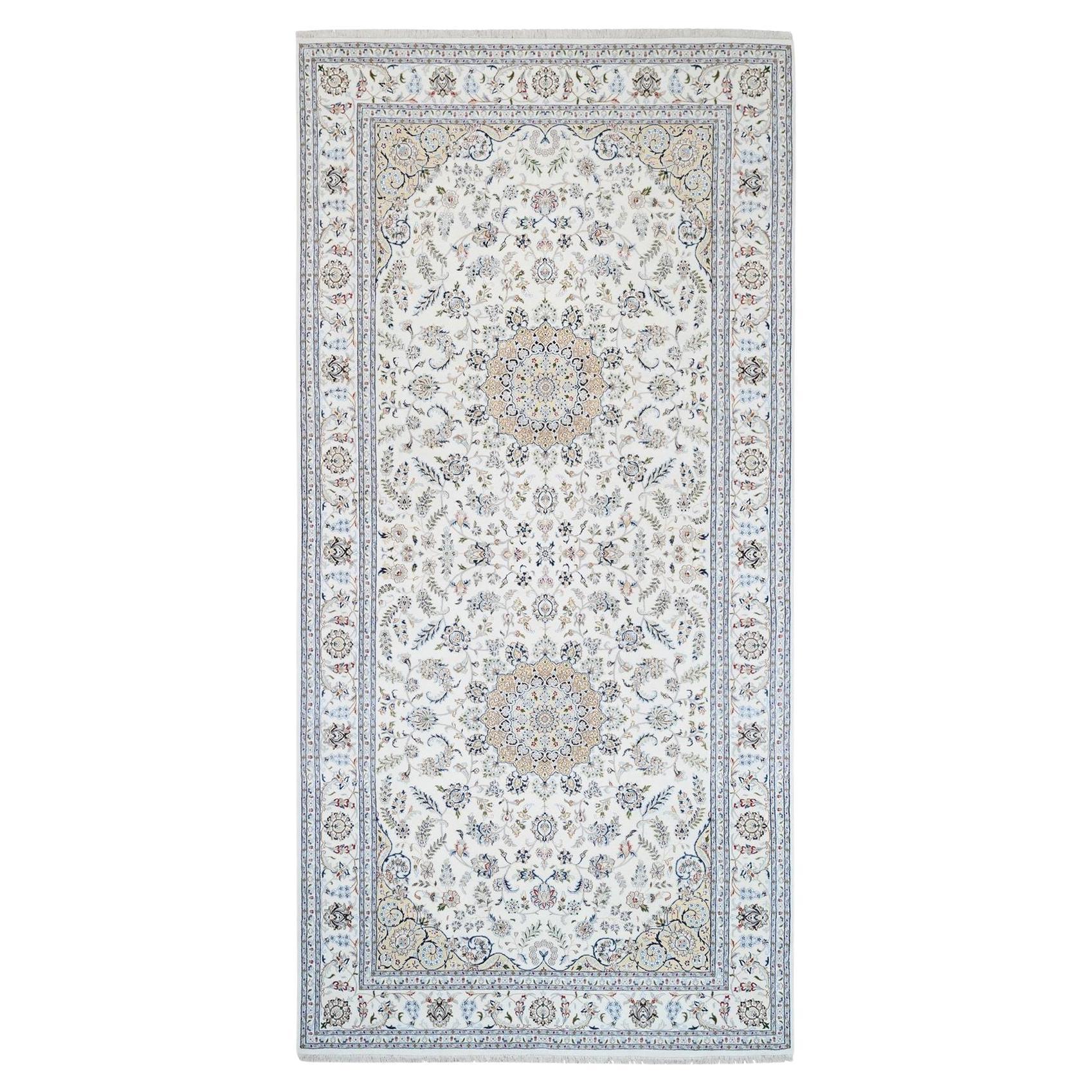 8'x16'2" Ivory Nain 250 KPSI Pure Wool Hand Knotted Gallery Size Runner Rug For Sale