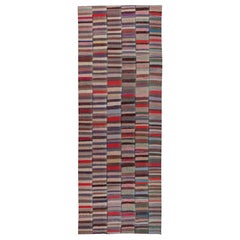 8x19.4 ft Adjustable Vintage Cotton Kilim Carpet, Flat-Weave Banded Rag Rug