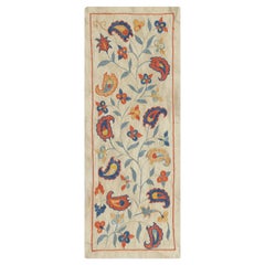8"x21" Hand Embroidered 100% Silk Wall Hanging. Traditional Suzani Tapestry