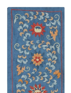 8"x24" Embroidered 100% Silk Wall Hanging. Blue Traditional Tapestry