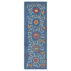 8"x24" Embroidered 100% Silk Wall Hanging. Blue Traditional Tapestry