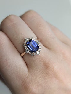 8x6mm, 1.6cts Tanzanite Ring w Earth Mined Diamond Halo in Solid 14K Rose Gold