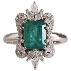 8x6MM Emerald Diamond Engagement White Gold Ring