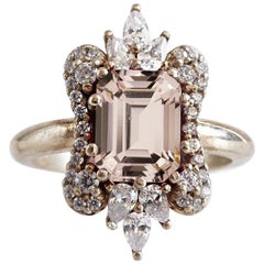 8x6MM Morganite Diamond Yellow Gold Engagement Ring