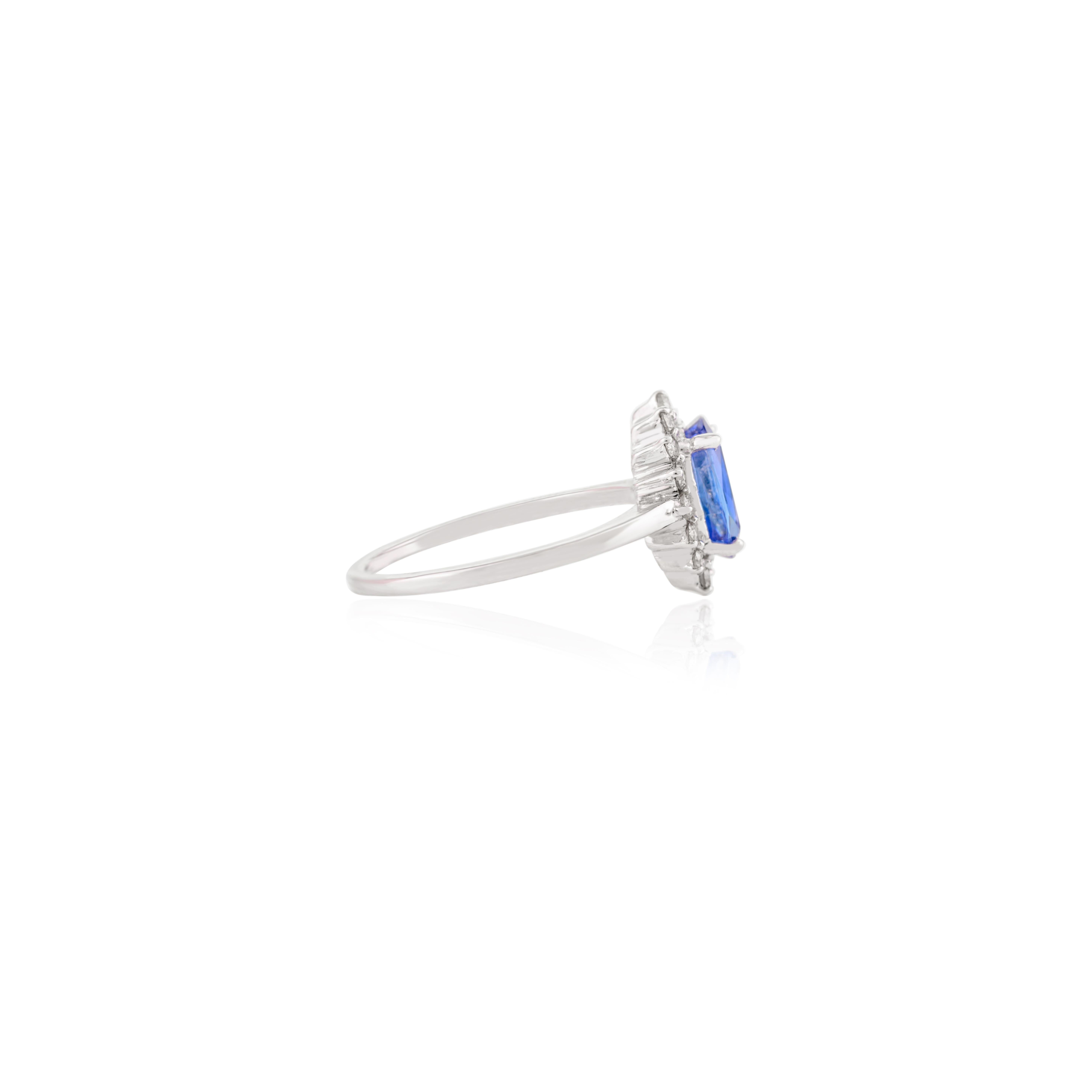 in vendita:  Anello aureolato con zaffiro blu ovale e diamante di 8x6 mm, regalo in oro bianco massiccio 14 carati 5