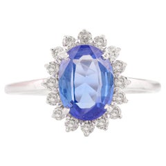 8x6MM Oval Blauer Saphir und Diamant Halo-Ring, Geschenk aus 14k massivem Weißgold