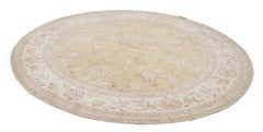 8x7 ft Handmade Beige, Gold, Blush Round Rug. Traditional Floral Circle Carpet