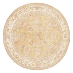 8x7 ft Handmade Beige, Gold, Blush Round Rug. Traditional Floral Circle Carpet