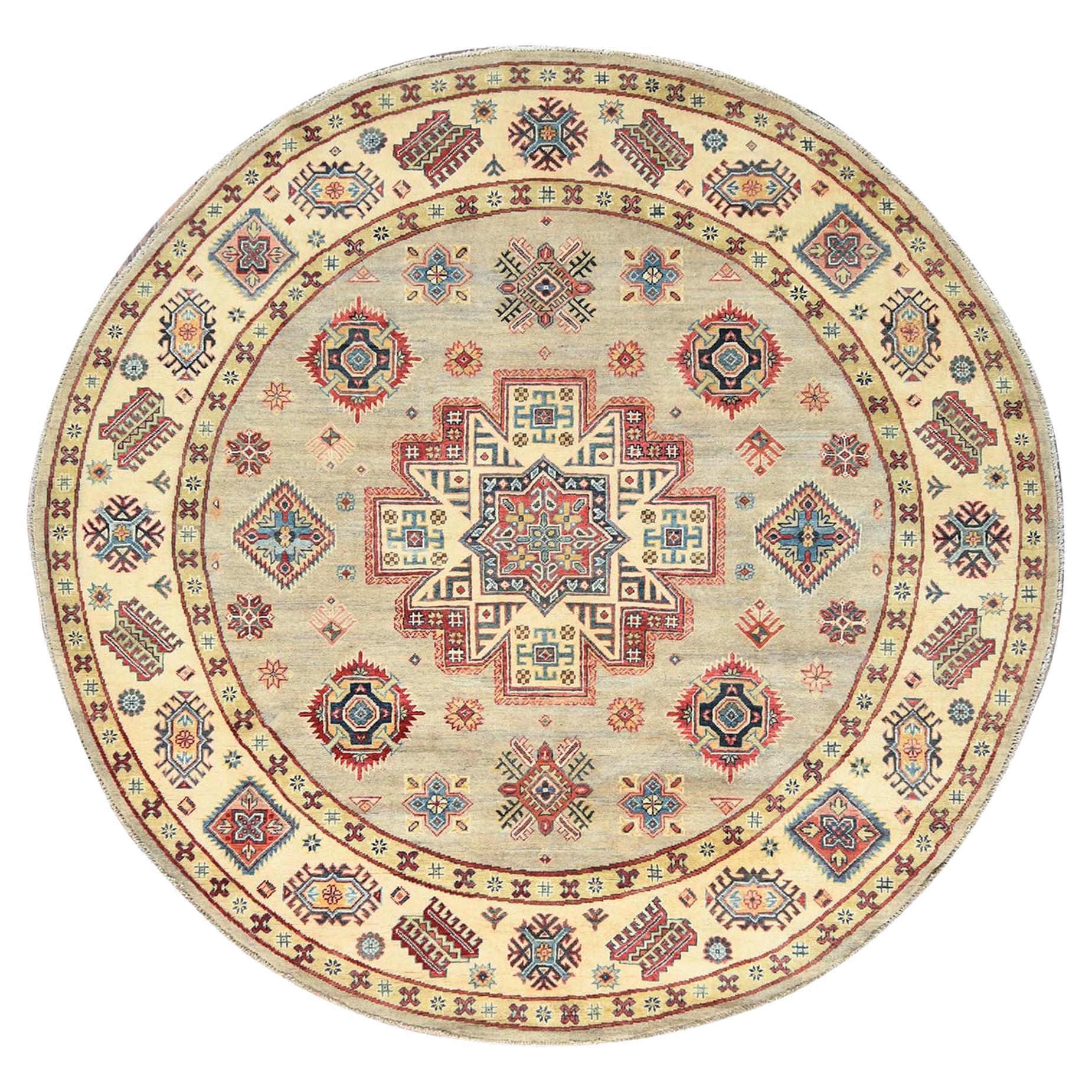 8'x7'9" Pale Goldenrod Special Kazak Wool Hand Knotted Oriental Rug
