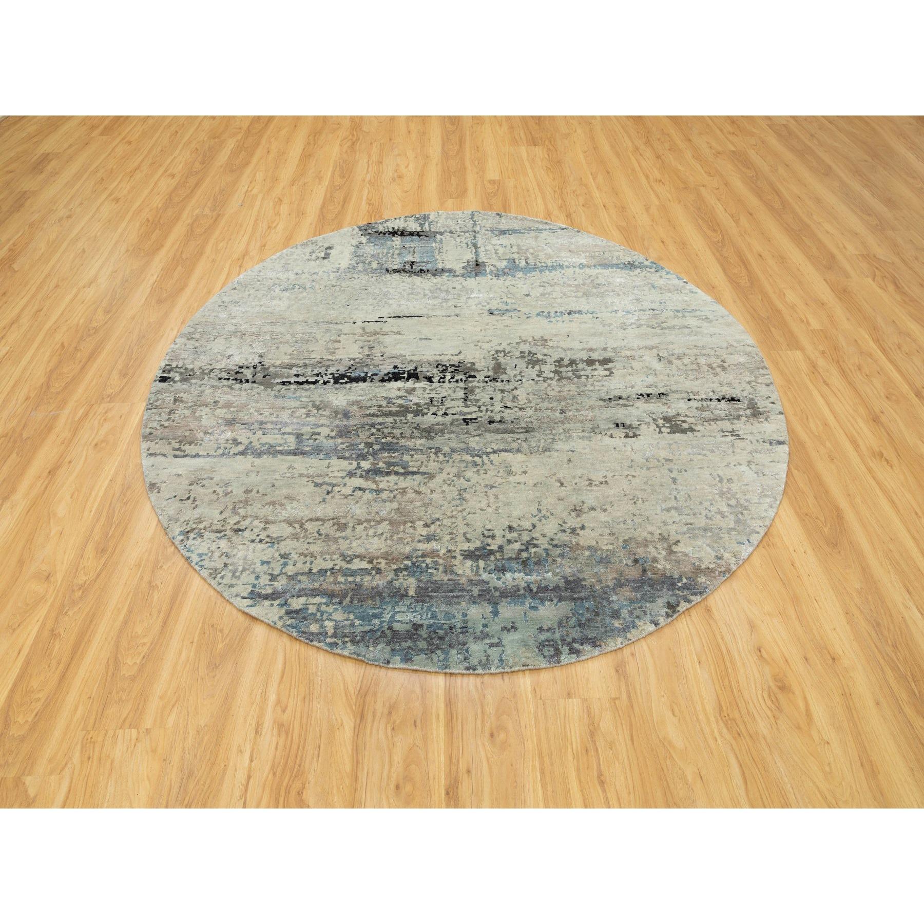 Moderno 8'x8' Abstract Design Silver-Blue Hand Knotted Wool & Silk Oriental Rug in vendita