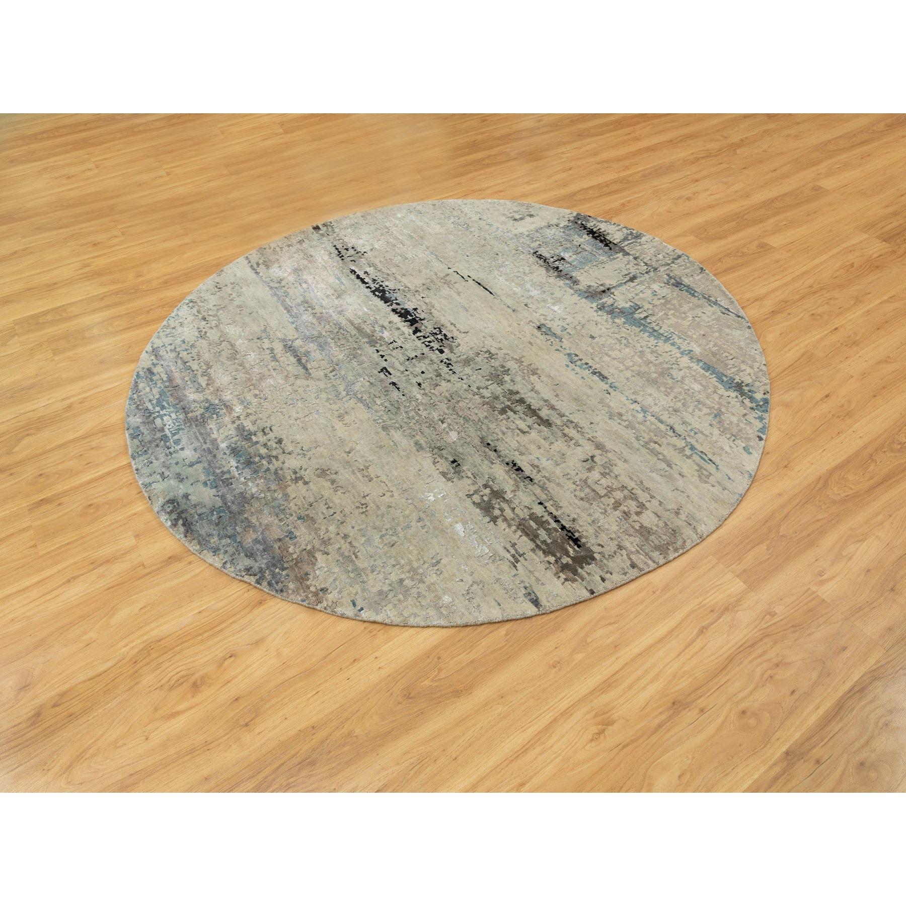 Indiano 8'x8' Abstract Design Silver-Blue Hand Knotted Wool & Silk Oriental Rug in vendita