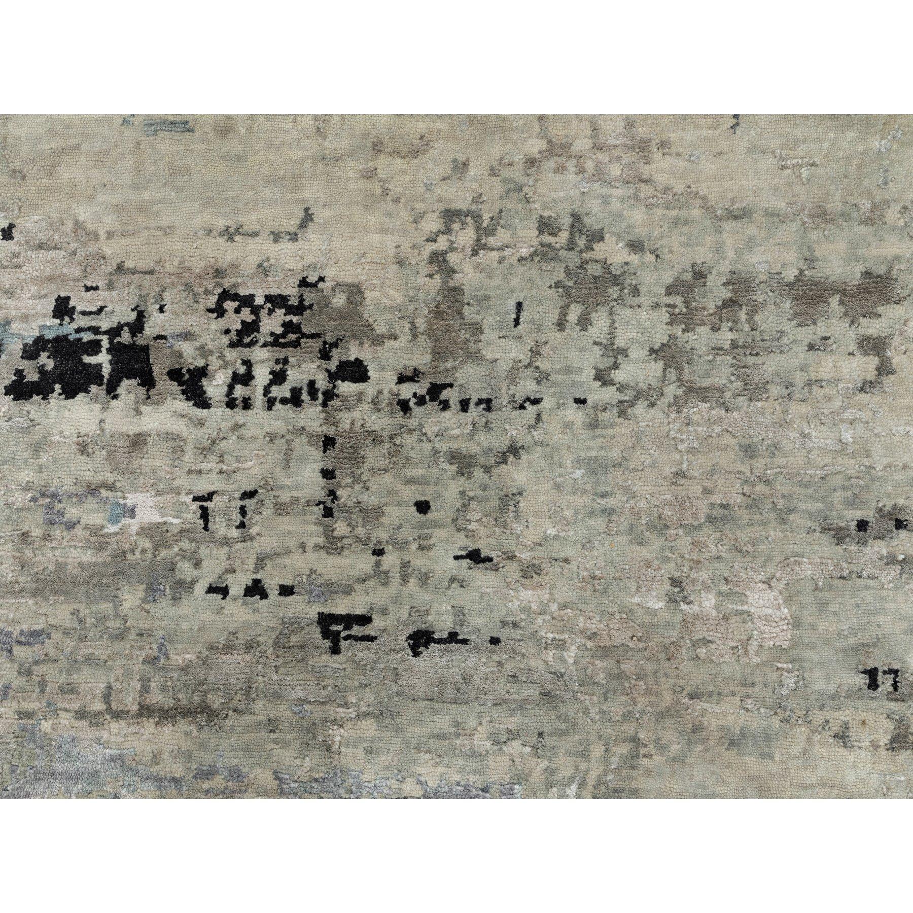 8'x8' Abstract Design Silver-Blue Hand Knotted Wool & Silk Oriental Rug in vendita 1