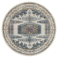 8'x8' Alabastro Avorio Lana Reimagined Viss Design annodato a mano Tappeto rotondo