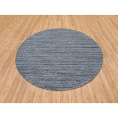 8'x8' Arsenic Gray, Modern Striae Design, All Wool Hand Loomed, Round Rug