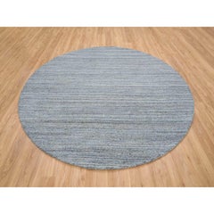 8'x8' Arsenic Gray Modern Striae Design Wool Hand Loomed Round Oriental Rug