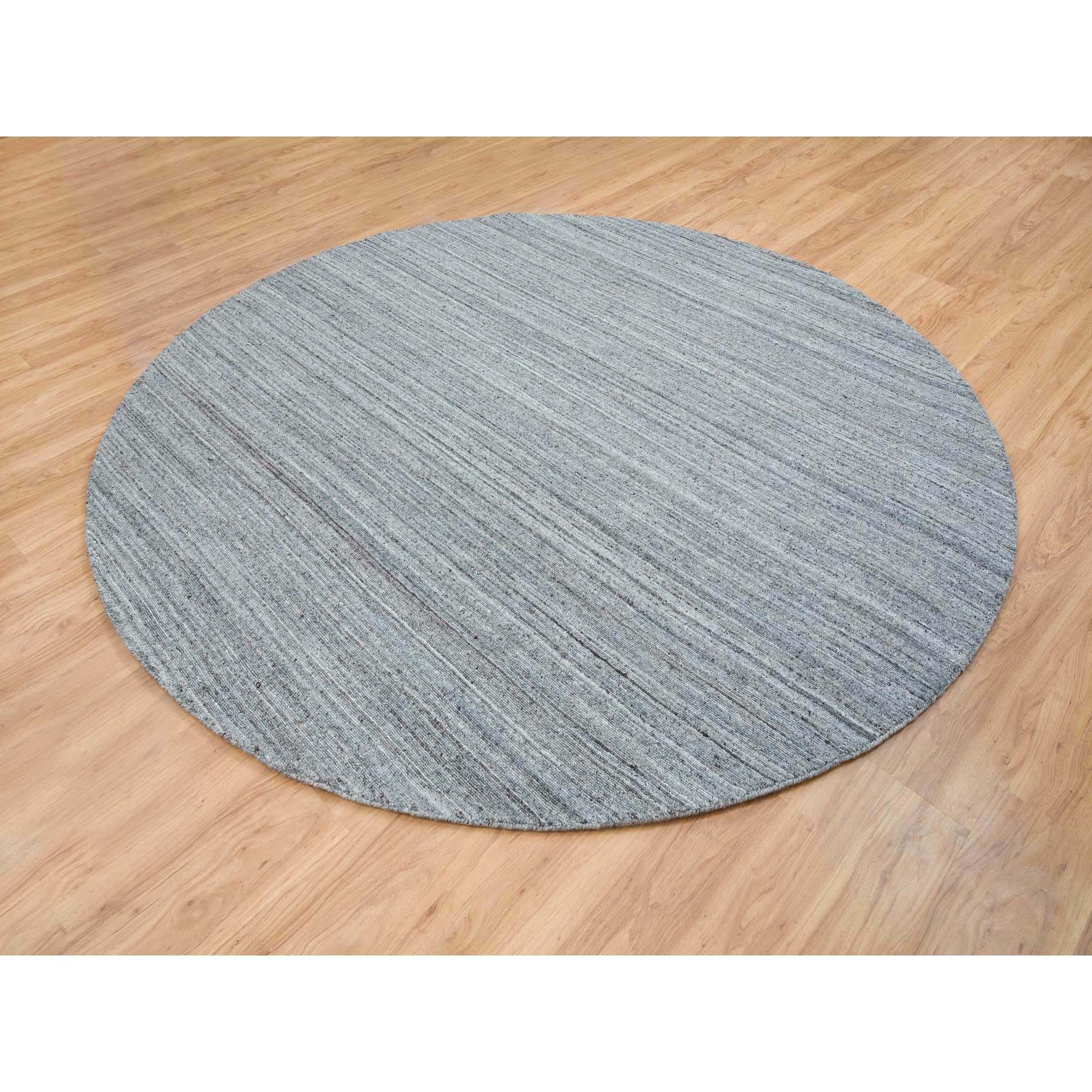 8'x8' Arsenic Gray Modern Striae Design Wolle handgewebte Runde Orientteppich (Moderne) im Angebot