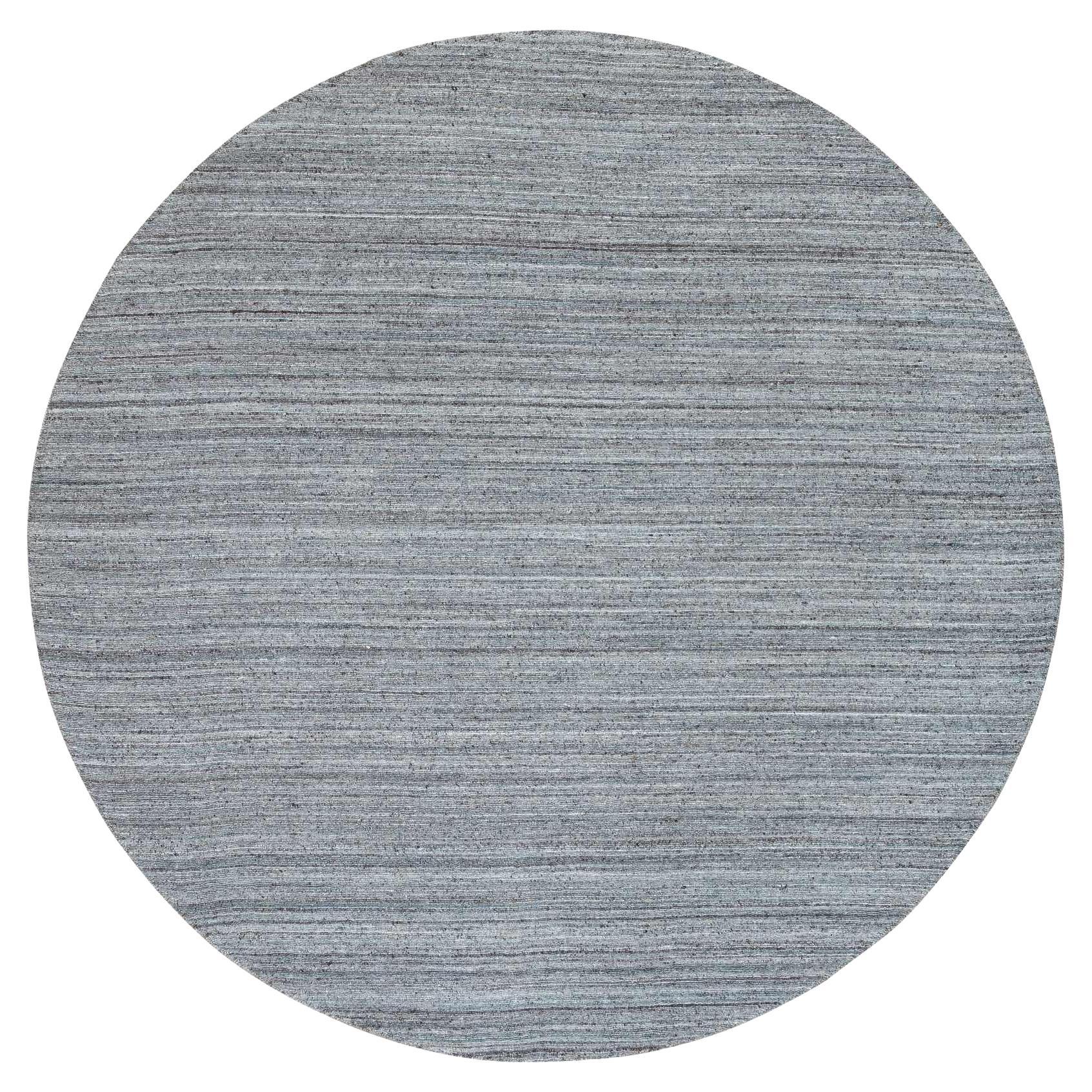 8'x8' Arsenic Gray Modern Striae Design Wolle handgewebte Runde Orientteppich
